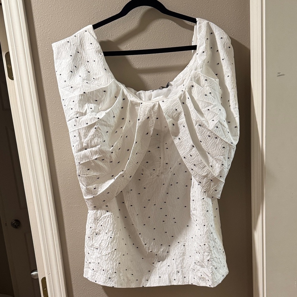 ASOS Luxe White Draped Textured Dress with Dots size 14
